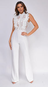 Vanna Crochet Flared Leg Jumpsuit White