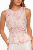 Limona Peplum Top Blurred Pink Floral