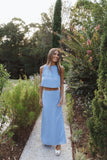 Madison Linen Column Skirt Blue