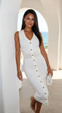 Dominique Button Knit Midi Dress Off White