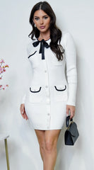 Maeve Contrast Ribbed Rhinestone Sweater Mini Dress Cream