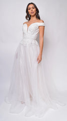 Nicole Sweetheart Neckline A Line Lace Off Shoulder Layered Tulle Skirt Bridal Gown
