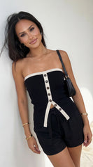 Montera Contrast Button Knit Tube Top Black