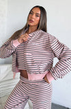 Looking Back Boxy Zip Front Hoodie Pink Stripe