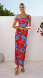 Lorina Maxi Dress Red Blue Floral