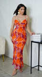 Eleanora Multi Color Mesh Front V Maxi Dress Orange