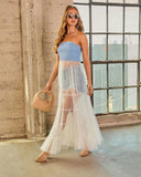 Leannie Smocked Chambray Tulle Top