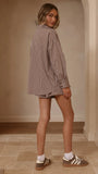 Elita Long Sleeve Button Up Shirt and Shorts Set Brown Blue Stripe