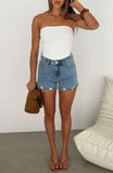 Dont Chase High Rise Denim Shorts Blue Stone
