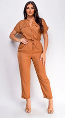 Darya Button Up Jumpsuit Mocha Brown