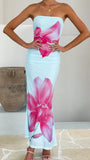 Brittani Strapless Maxi Dress Blue Pink