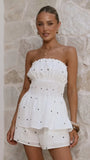 Ziva Strapless Top and Shorts Set White Polka