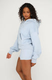 Quiet Hour Boxy Zip Front Hoodie Icy Blue