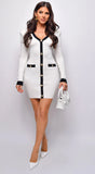 Dijana Contrast Long Sleeves Ribbed Mini Dress Ivory