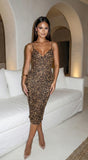 Avelisse Mesh Leopard Print Midi Dress Brown
