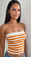 Marinella Striped Knit Tube Top Orange
