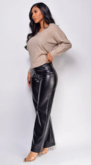 Remy V Neck Drop Shoulder Sweater Top Beige