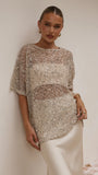 Zinnia Oversized Sequins Tee Beige