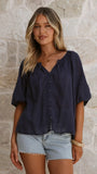 Carolyn Button Front Top Navy