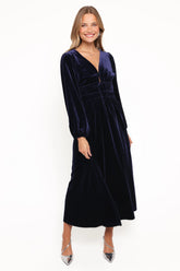 Cece Velvet Long Sleeve Maxi Dress Midnight Blue