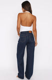 Kiara Mid Rise Barrel Leg Jeans Dark Blue