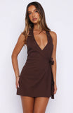 Office Hours Linen Mini Dress Chocolate