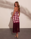 Caliste Knit Checkered Fringe Halter Neck Mini Dress