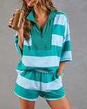 Cool Poise Striped Quarter Zip Terry Top