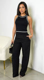 Kaori Contrast Stripe Knit Top Black