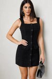 Veyra Tweed Ring Button Mini Dress Black