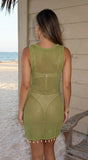 Isla Pearl Crochet Cover Up Mini Dress Sage Green