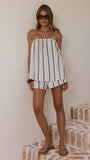 Calliope Strapless Top and Shorts Set Choc Blue Stripe