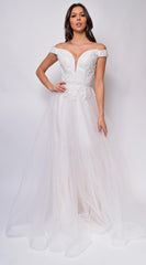 Nicole Sweetheart Neckline A Line Lace Off Shoulder Layered Tulle Skirt Bridal Gown
