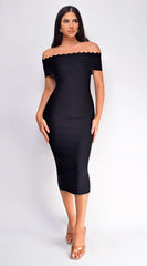 Simona Black Off Shoulder Bandage Dress