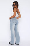 Desire Mid Rise Straight Leg Jeans Light Blue Wash