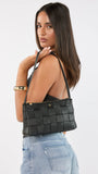 Portia Woven Shoulder Bag Black Gold