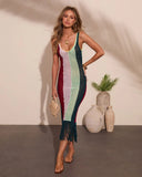 Marrion Striped Open Knit Fringe Cover Up Maxi Dress