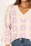 Remi Vneck Flower Knit Sweater Lilac