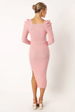 Camryn Puff Sleeve Knit Sweater Midi Dress Blush