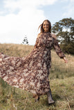 Hilary Pleated Maxi Dress Brown Floral