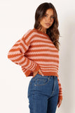 Yasmin Striped Crewneck Knit Sweater Orange Pink