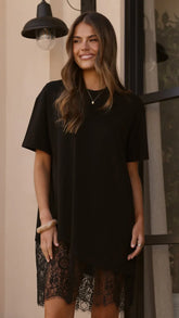 Avei Lace T Shirt Mini Dress Black