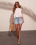Sweet Victory Mock Neck Cotton Eyelet Top