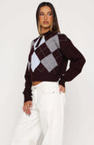 Cinzia Argyle Knit Sweater Mulled Merlot