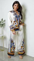 Georgina Floral Print Satin Set Cream