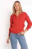 Frida Quarter Zip Knit Sweater Red