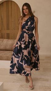 Hadas Maxi Dress Navy Pink Print