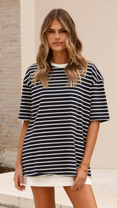 Jeto Oversized Tee Navy White