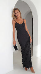Olivara Polka Dot Ruffle Maxi Dress Black