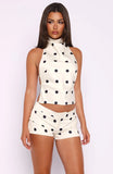 Time Passes Halter Top Cream Black Polka Dot
